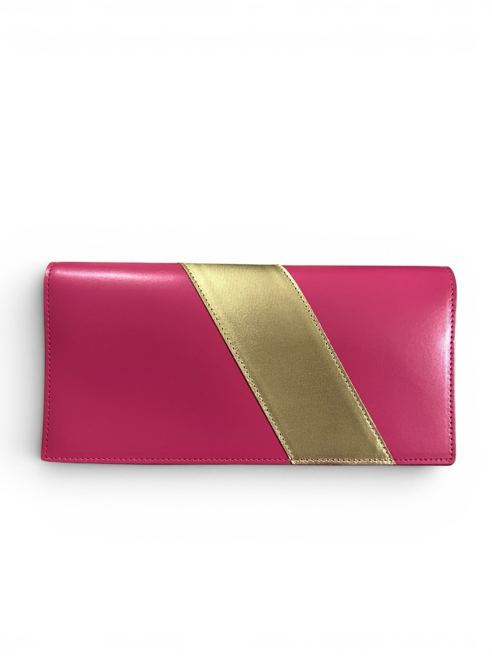 Neiman Marcus Fuchsia & Gold Diagonal Color-Block Leather Passport Travel Wallet